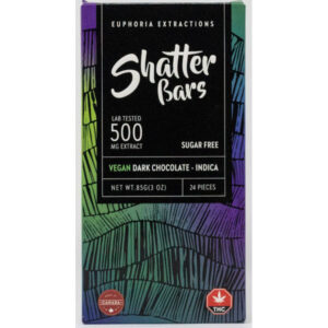 vegan dark chocolate 500 mg indica shatter bar front of package
