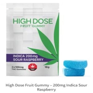 High Dose Fruit Gummy 200mg Sour Raspberry Indica
