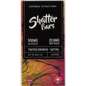 500 mg thc sativa toffee crunch flavour shatter bar package front