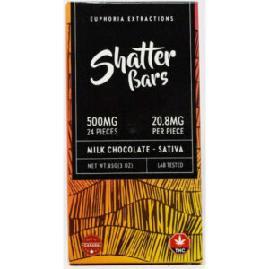 milk chocolate with 500 mg sativa shatter bar front of package