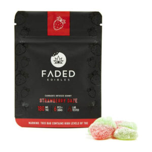 faded edibles strawberry daze gummies package with candy in front