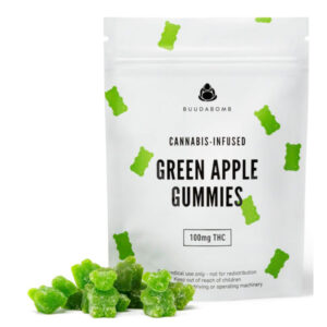 buudabomb green apple flavoured gummies with 100 thc package
