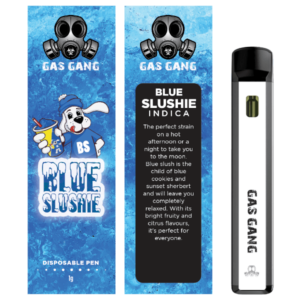 gas gang blue slushie vape pen and packaging