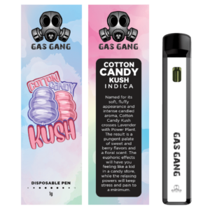gas gang cotton candy kush vape pen and packaging