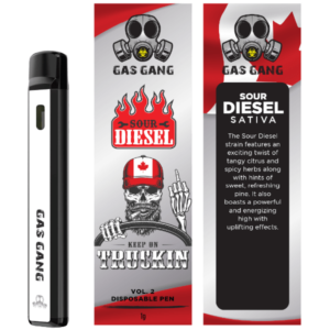 gas gang sour diesel vape pen and packaging