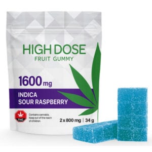 Sour Rasbperry 1600 mg de gommes aux fruits à haute dose et emballage