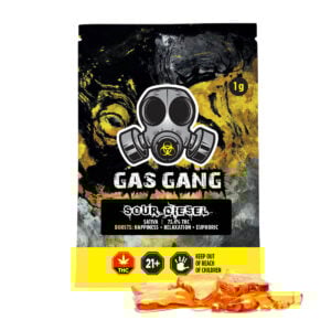 packaging of gas gang sour diesel strain shatter