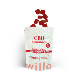 Emballage de gommes willo au CBD au goût de fraise et de kiwi