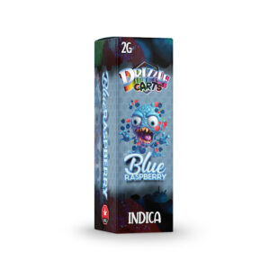 package of drizzle factory cartridge with blue raspberry strain vape