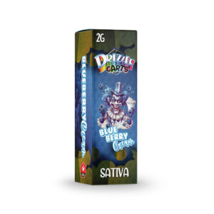package of a drizzle factory vape cartridge in blueberry cream