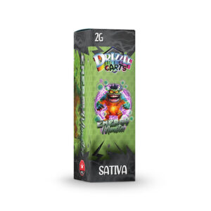 package of drizzle factory vape cartridge in energy monster strain