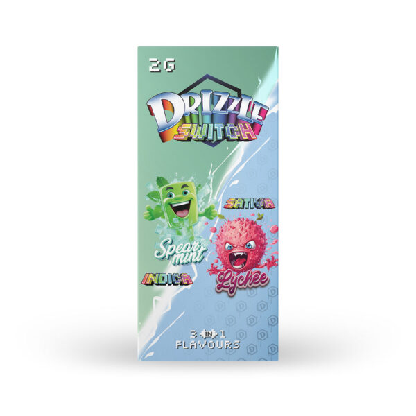 packaging of drizzle factory switch vape in spearmint and lychee flavours
