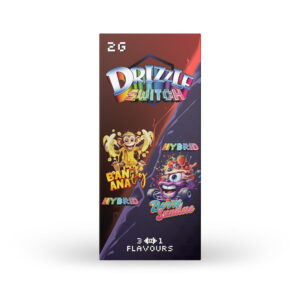 packaging of drizzle factory switch vape in banana og and berry sundae flavours