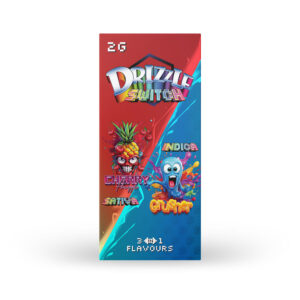 packaging of drizzle factory switch vape in cherry pineapple and grusher flavours