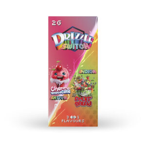 packaging of drizzle factory switch vape in cherry snowcone and fruit salad flavours