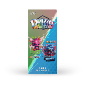 packaging of drizzle factory switch vape with dragon fruit and blue prime flavours