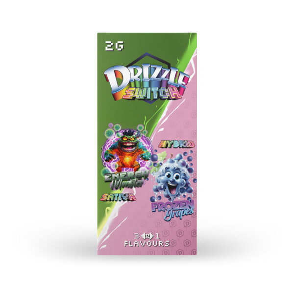 packaging of drizzle factory switch vape in energy monster and frozen grapes flavours