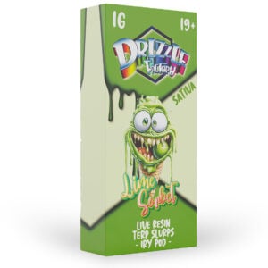 packaging of drizzle factory 1g live resin in lime sorbet flavour
