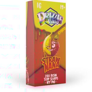 packaging of drizzle factory 1g live resin in strawnana flavour